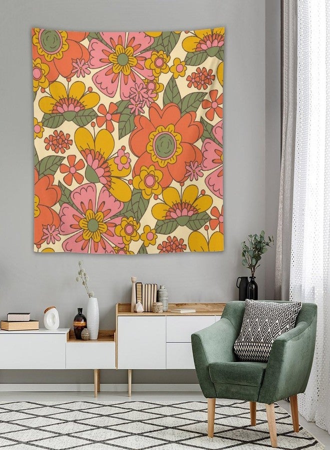 Houselerax Retro 60 70s Floral Tapestry,Hippie Spring Groovy Flower Power Flower Boho Print Wall Hanging Neutral Home Decor Art for Living Room Bedroom Dorm 40"x30" - Image 3